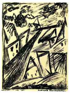 Natalia Sergeevna Goncharova, Dream Landscape with Houses (1912)